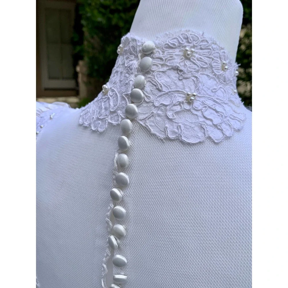 Vintage 80s Poof Sleeve Wedding Dress Victorian Edwardian Cottage Core SZ ~6-8P - Picture 6 of 14